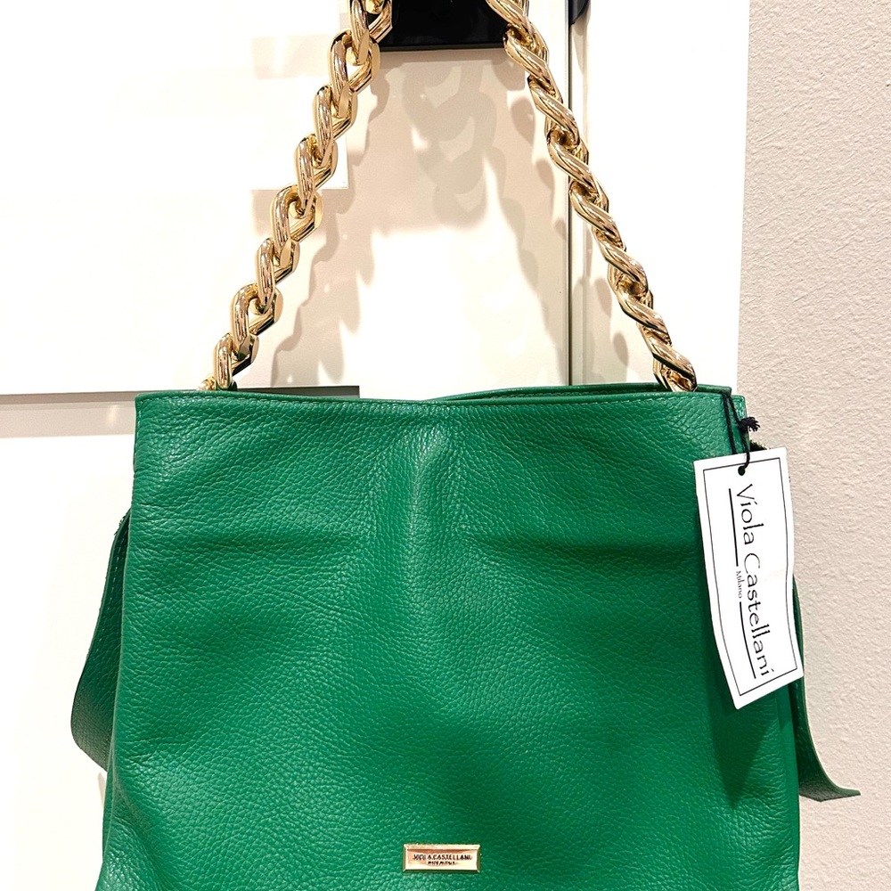 Vida Castellani Green Leather Shoulder Bag